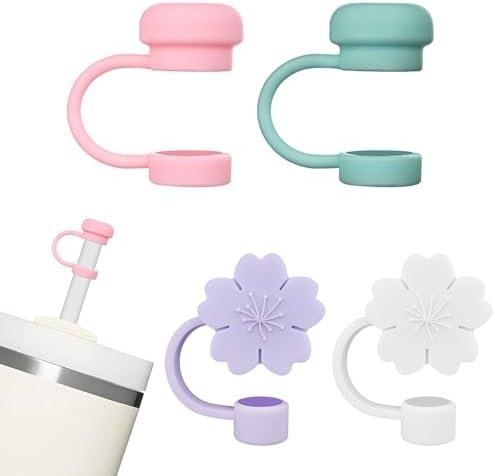 WK IEASON 4pcs Silicone Straw Cover Lids for Stanley Cup 40/30 Oz, Stanley Cup Accessories for Reusable Straws 0.4 in/10 mm Diameter Straw Toppers, Dust-Proof Drinking Straw Tips Protector