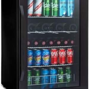 Subcold Ace130 LED Touch Control Beer Fridge With Glass Door | Premium Drinks & Wine Fridge | Black Alu Handle, Auto Defrost with Fan | 140 Cans | Ideal for Home Bar Undercounter