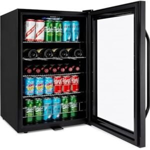 Subcold Ace130 LED Touch Control Beer Fridge With Glass Door | Premium Drinks & Wine Fridge | Black Alu Handle, Auto Defrost with Fan | 140 Cans | Ideal for Home Bar Undercounter