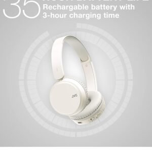 JVC HA-Z37W-W Wireless Bluetooth On Ear Headphones, 35 hours of wireless listening time, Soft ear-pads for a secure and comfortable fit, Bass boost function for dynamic bass sound (on/off) (White)