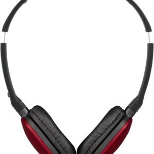 JVC HA-S160M-R Flats Foldable and Compact Headphones in Glossy Trendy Colour, with Switch for Microphone On/Off, Ideal for Teleworking and Online Seminars (Red)
