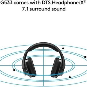 Logitech G533 Wireless Gaming Headset, 7.1 Surround Sound, DTS Headphone:X, 40 mm Pro-G Drivers, Noise-Cancelling Mic, 2.4 GHz , Lightweight, 15h Battery Life, PC/Mac - Black