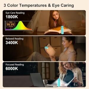 Gritin LED Book Light Rechargeable, Eye Caring Reading Light Lamp Clip on Book