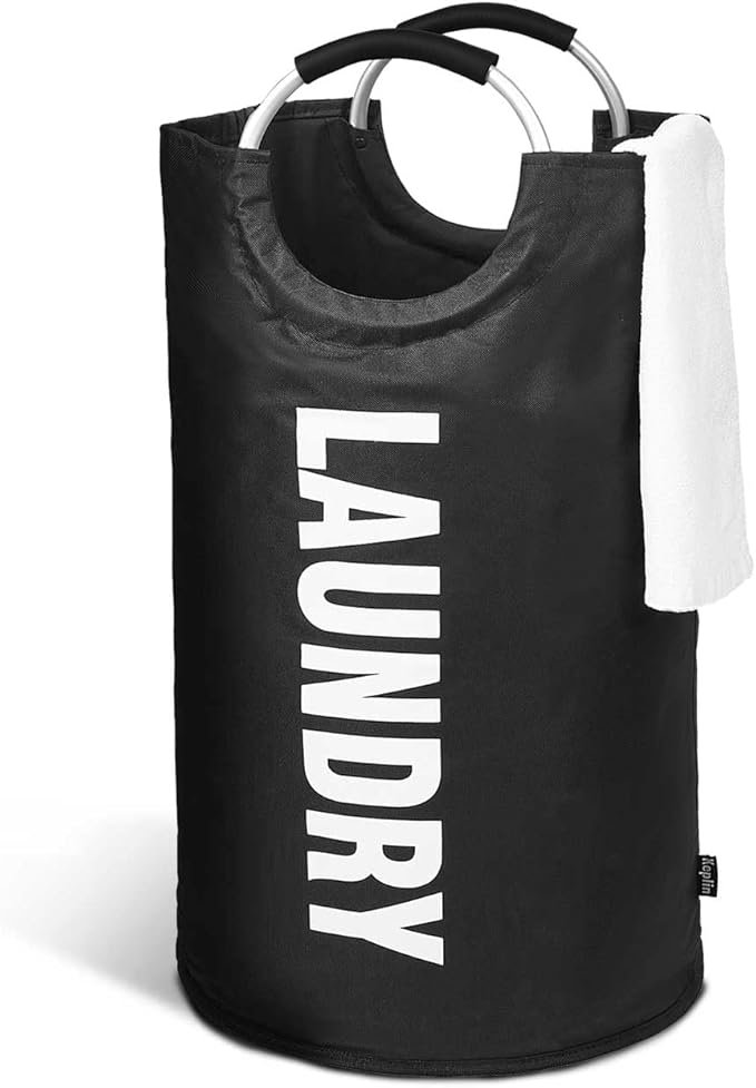 KEPLIN Collapsible Large Laundry Basket - Black, 82 L | Foldable Hamper Basket | Easy to Carry Washing Baskets for Laundry | Clothes Hamper for Kids Bedroom, Bathroom, Nursery, Utility Room