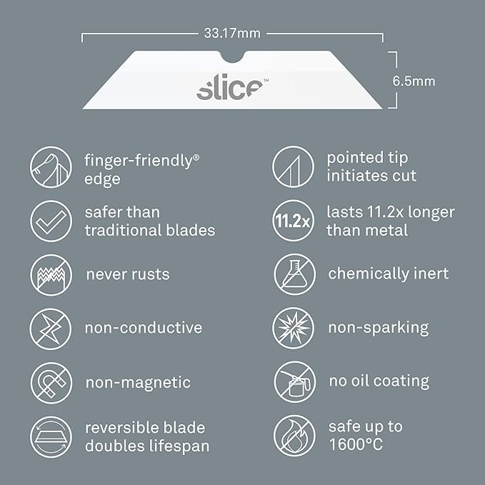 Slice 10408 Replacement Ceramic Blades (Pointed Tip) | Pack of 4 | Finger-Friendly, Dual-Sided Ceramic Safety Blades | Last Up to 11X Longer Than Traditional Blades