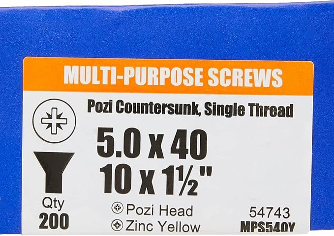 ForgeFix Multi-Purpose Single Thread Screws | 5.0 x 40mm | Zinc Yellow Passivated | Box 200