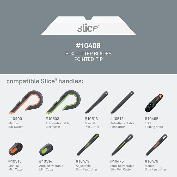 Slice 10408 Replacement Ceramic Blades (Pointed Tip) | Pack of 4 | Finger-Friendly, Dual-Sided Ceramic Safety Blades | Last Up to 11X Longer Than Traditional Blades